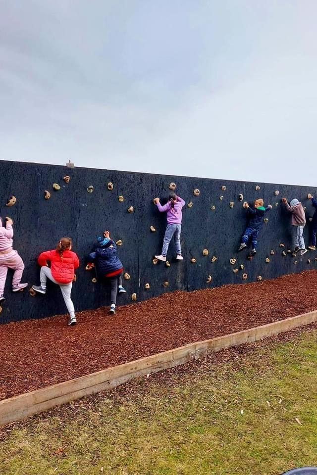 Children climbing the bouldering wall
